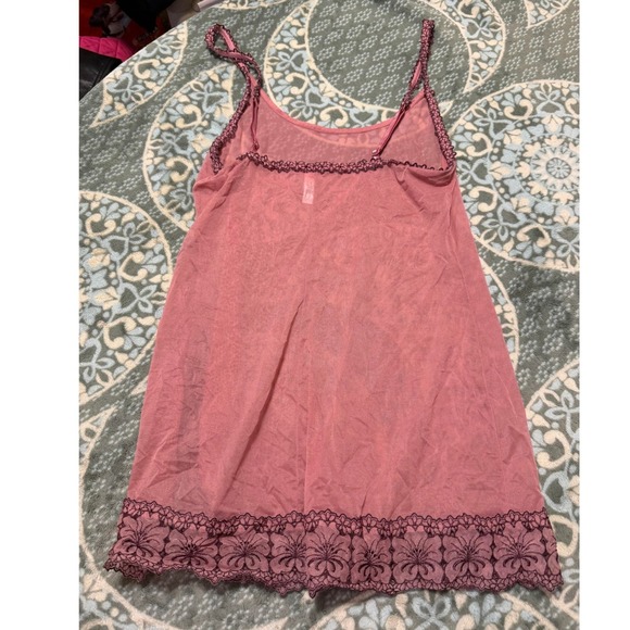 Victoria's Secret Other - Victorias Secret Pink Sheer Mesh Embroidered Slip Dress Nightgown Small Vintage